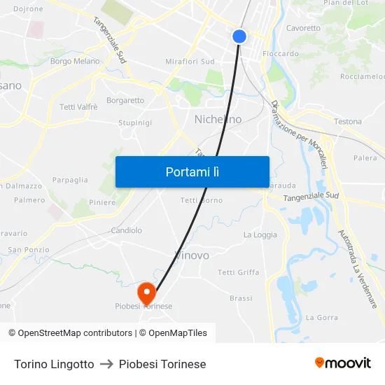 Torino Lingotto to Piobesi Torinese map