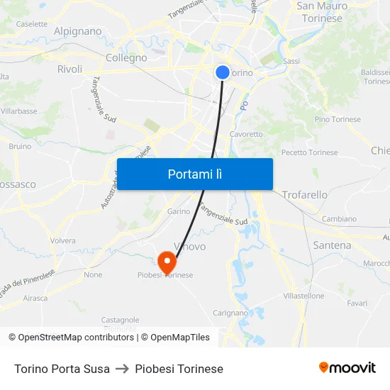 Torino Porta Susa to Piobesi Torinese map