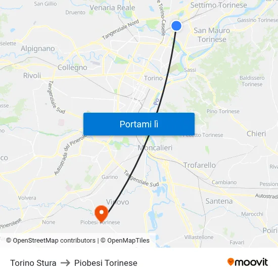 Torino Stura to Piobesi Torinese map