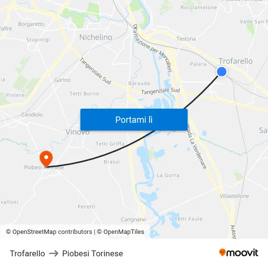 Trofarello to Piobesi Torinese map