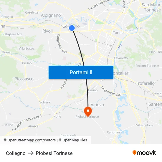 Collegno to Piobesi Torinese map