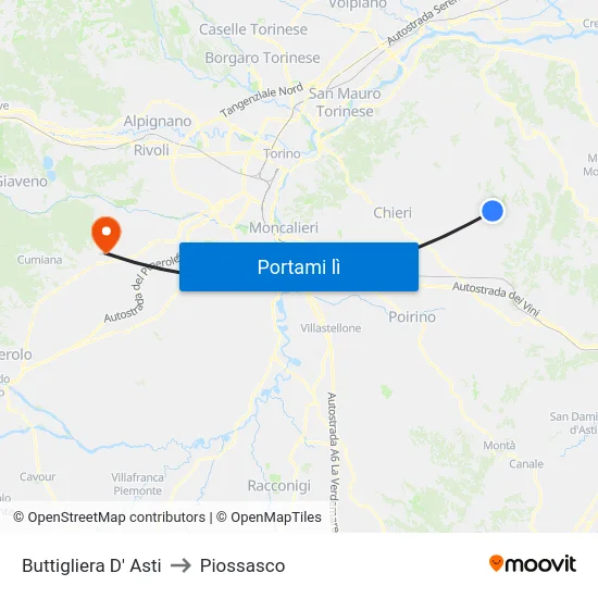 Buttigliera D' Asti to Piossasco map