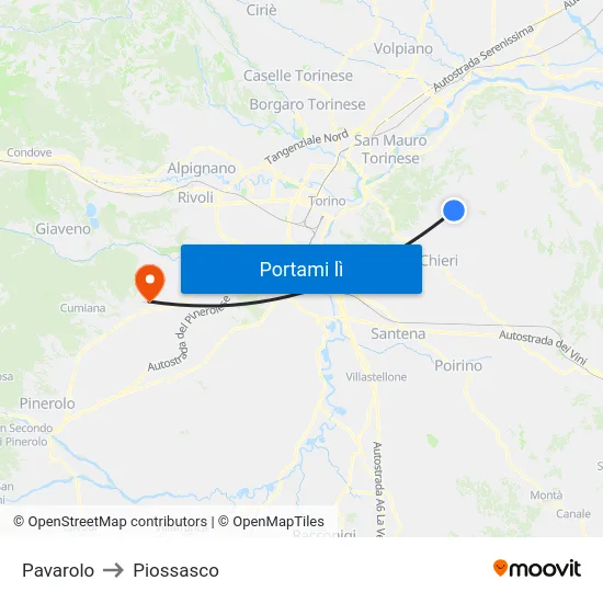 Pavarolo to Piossasco map