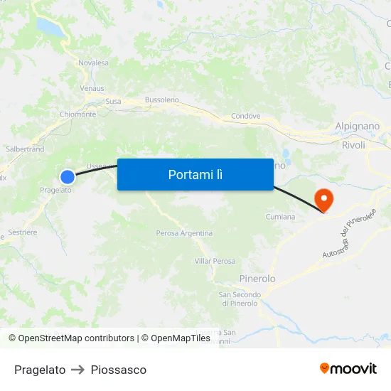 Pragelato to Piossasco map