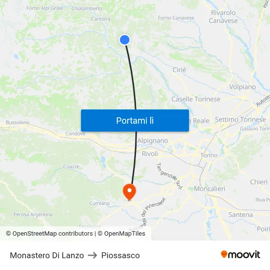 Monastero Di Lanzo to Piossasco map