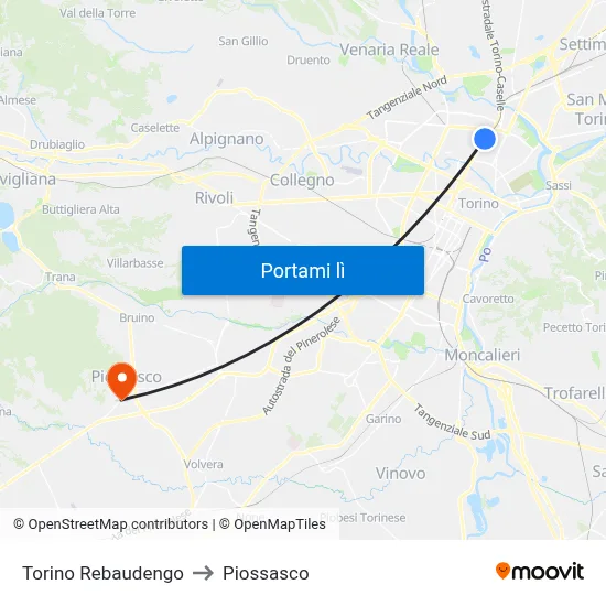 Torino Rebaudengo to Piossasco map