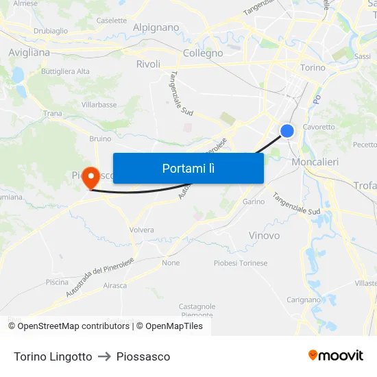 Torino Lingotto to Piossasco map