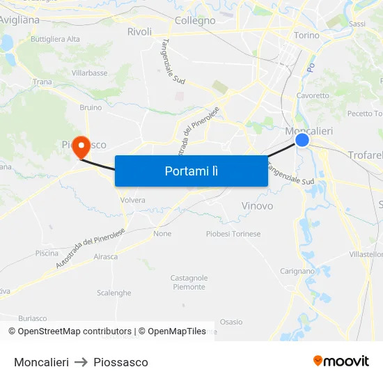 Moncalieri to Piossasco map