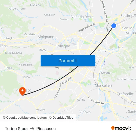 Torino Stura to Piossasco map