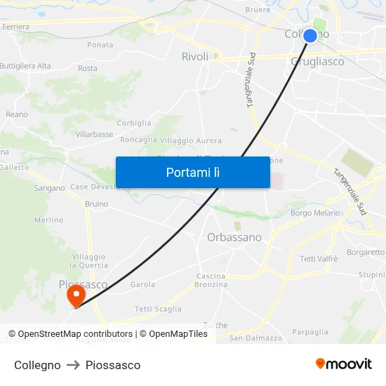 Collegno to Piossasco map