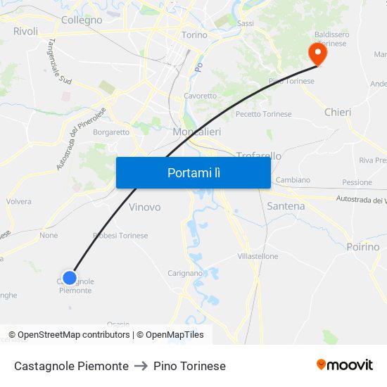 Castagnole Piemonte to Pino Torinese map