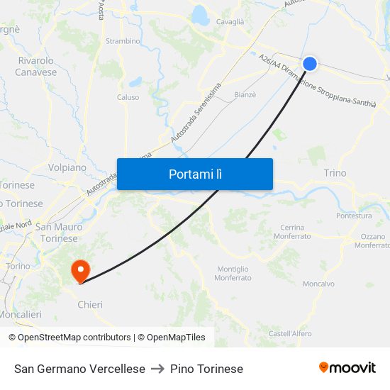 San Germano Vercellese to Pino Torinese map