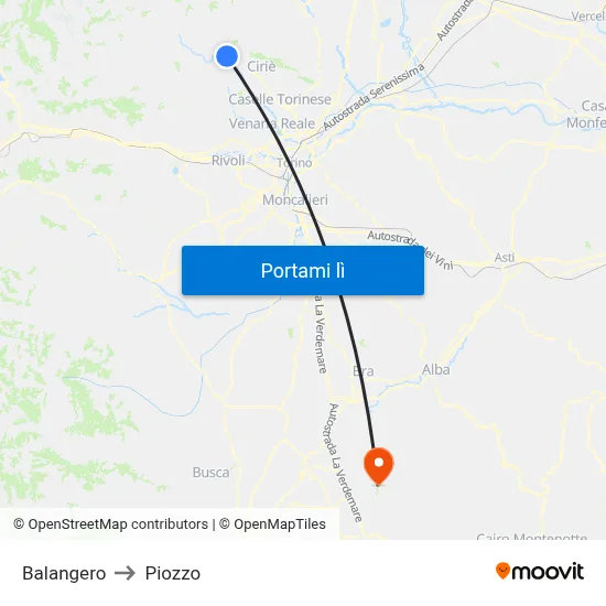 Balangero to Piozzo map