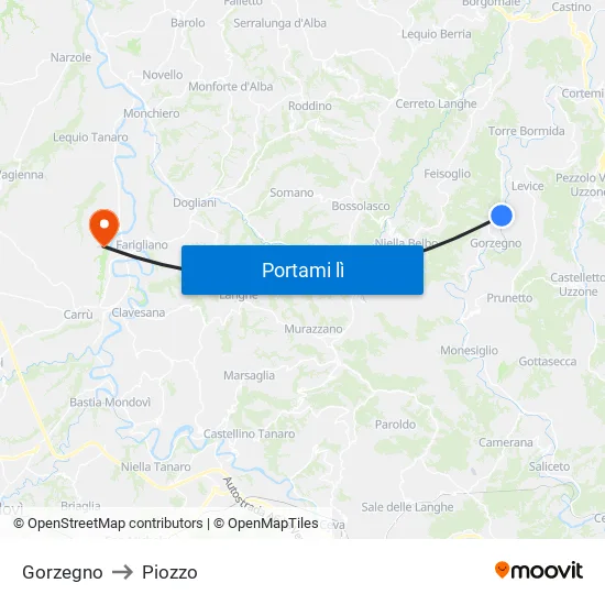 Gorzegno to Piozzo map