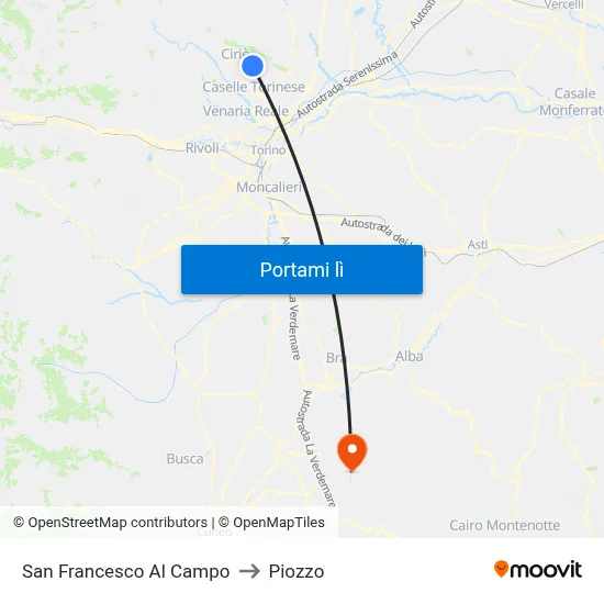 San Francesco Al Campo to Piozzo map