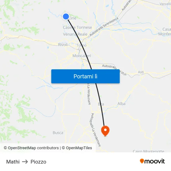Mathi to Piozzo map