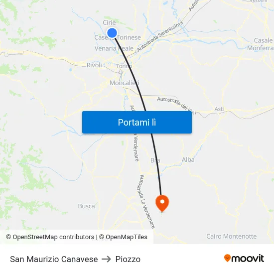San Maurizio Canavese to Piozzo map