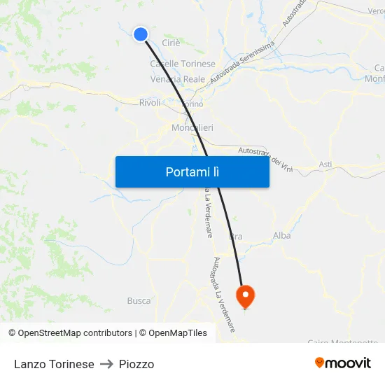 Lanzo Torinese to Piozzo map
