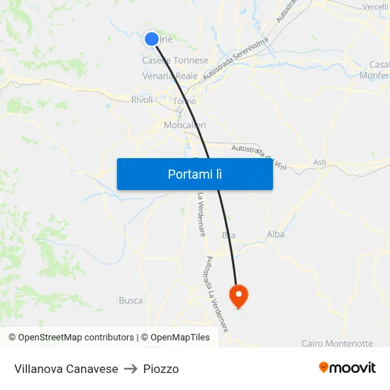 Villanova Canavese to Piozzo map