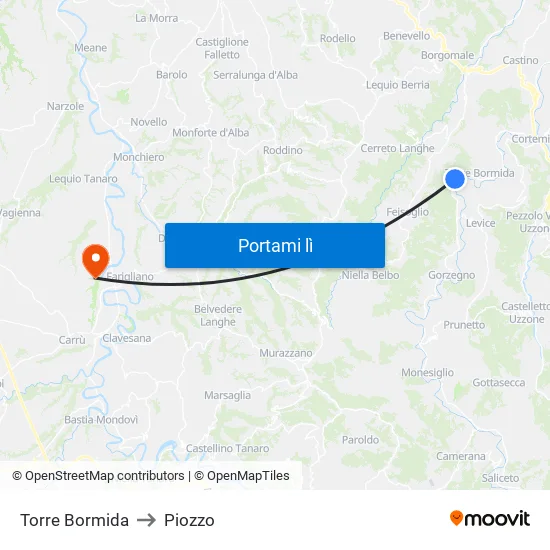 Torre Bormida to Piozzo map