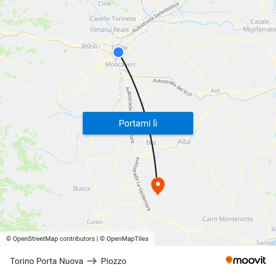 Torino Porta Nuova to Piozzo map