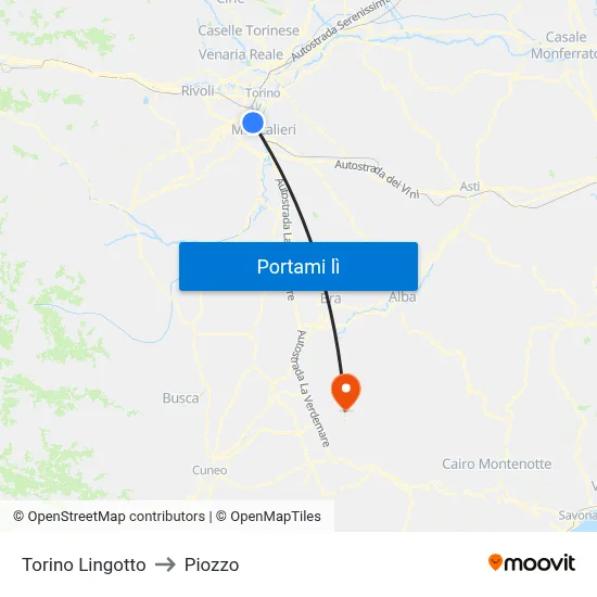 Torino Lingotto to Piozzo map