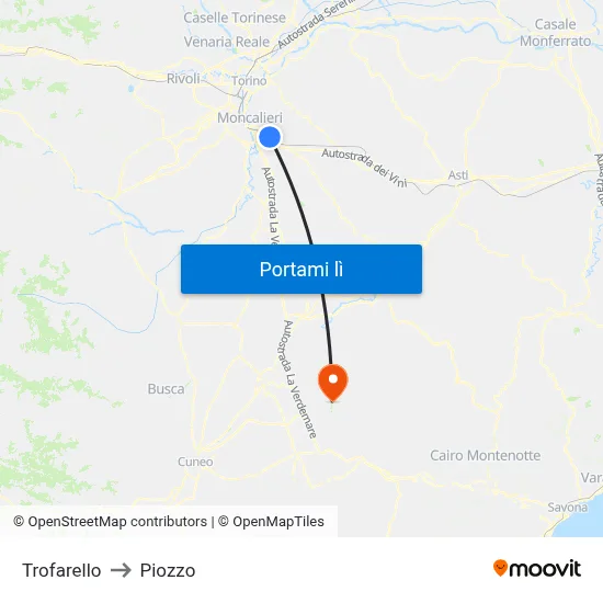 Trofarello to Piozzo map