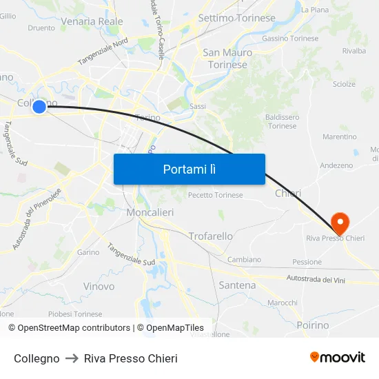 Collegno to Riva Presso Chieri map