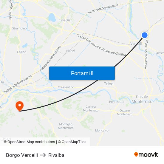 Borgo Vercelli to Rivalba map
