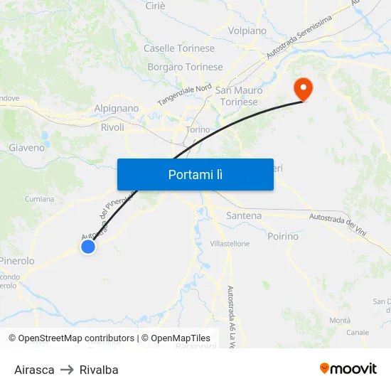 Airasca to Rivalba map