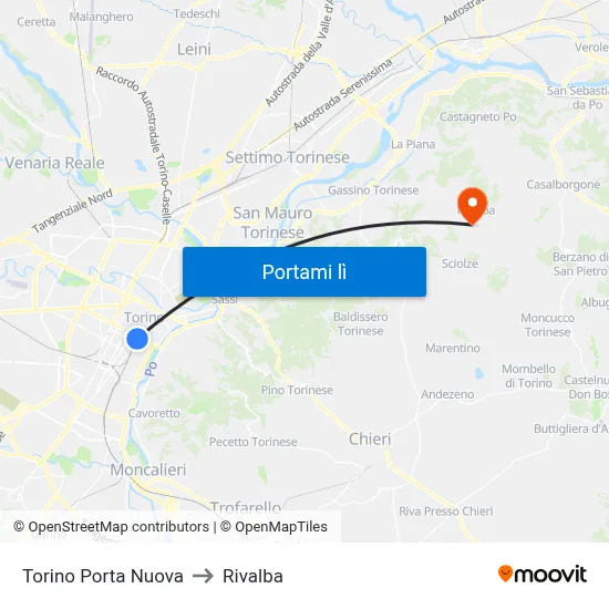 Torino Porta Nuova to Rivalba map