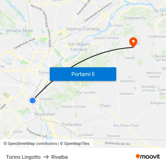 Torino Lingotto to Rivalba map