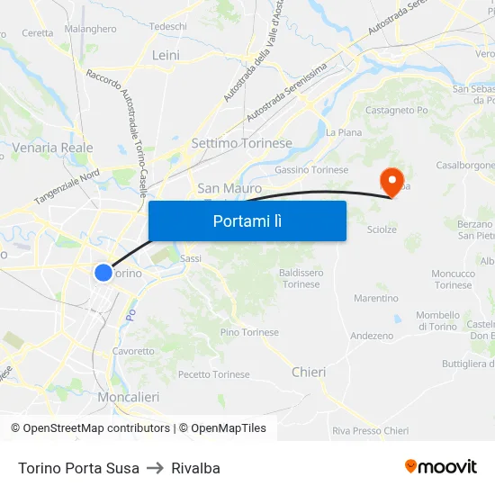 Torino Porta Susa to Rivalba map