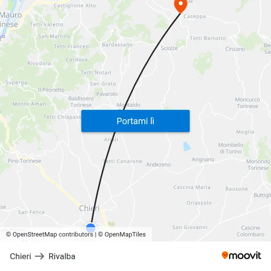 Chieri to Rivalba map