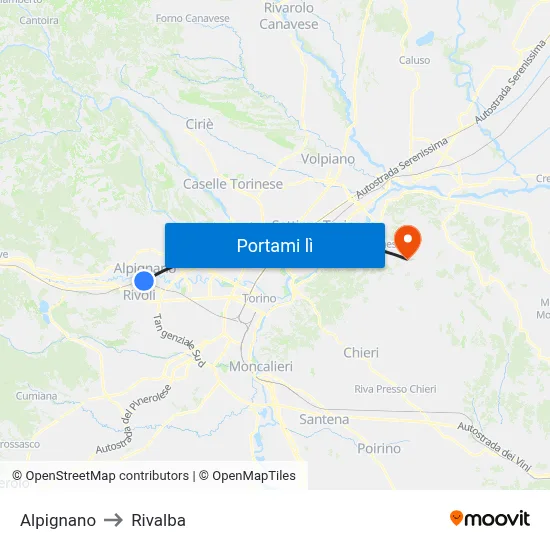 Alpignano to Rivalba map