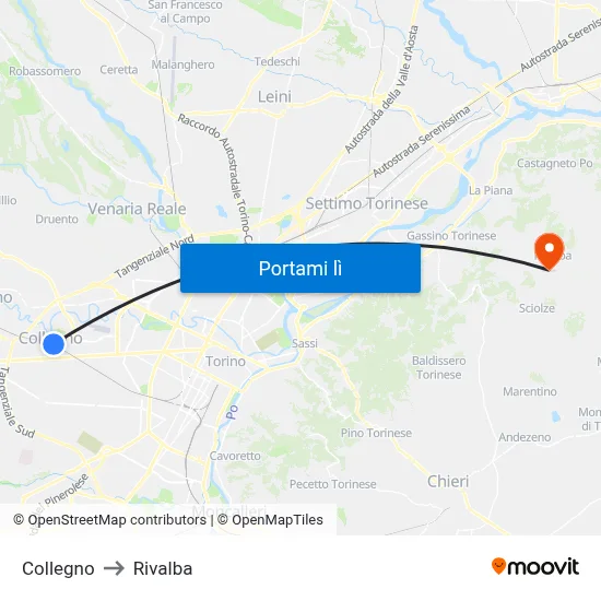 Collegno to Rivalba map