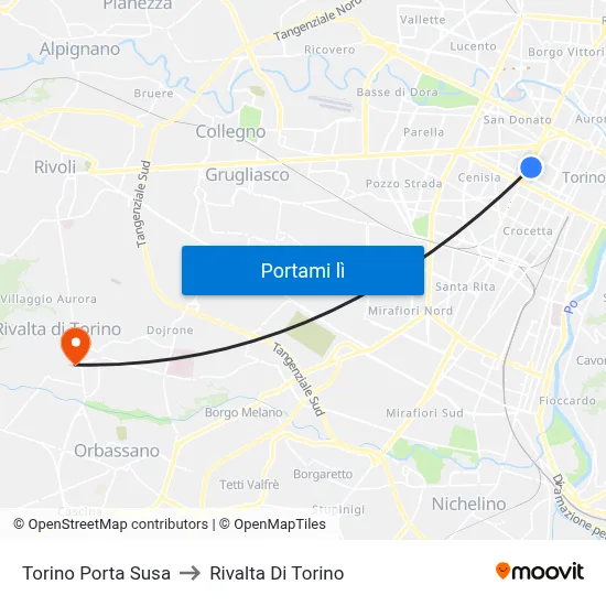 Torino Porta Susa to Rivalta Di Torino map