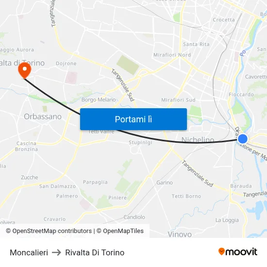 Moncalieri to Rivalta Di Torino map