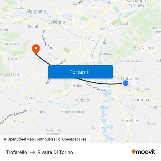 Trofarello to Rivalta Di Torino map