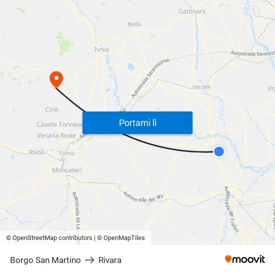 Borgo San Martino to Rivara map