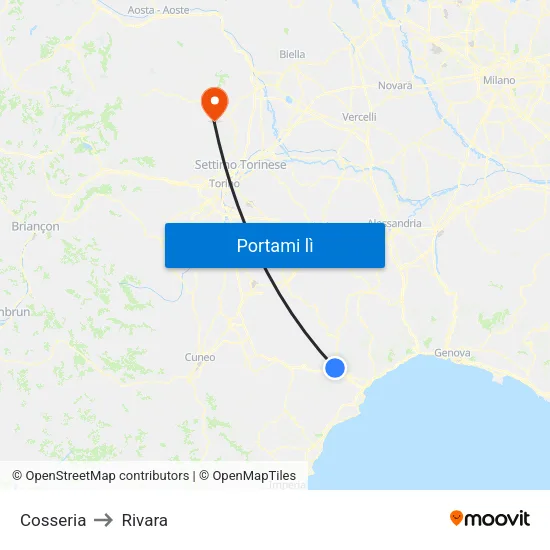 Cosseria to Rivara map