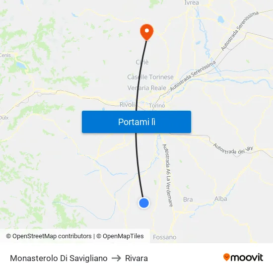 Monasterolo Di Savigliano to Rivara map