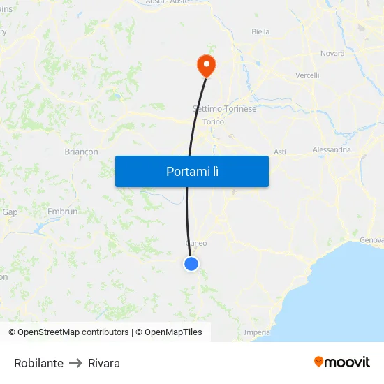 Robilante to Rivara map