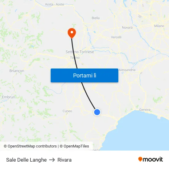Sale Delle Langhe to Rivara map