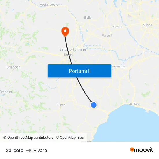 Saliceto to Rivara map