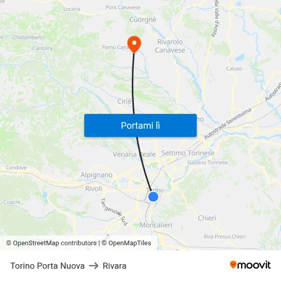 Torino Porta Nuova to Rivara map