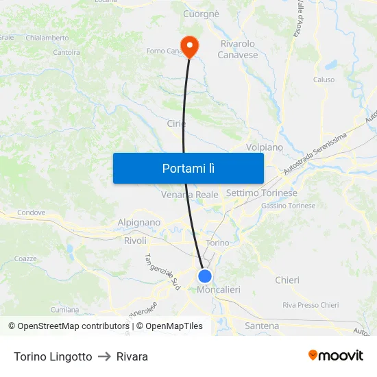 Torino Lingotto to Rivara map