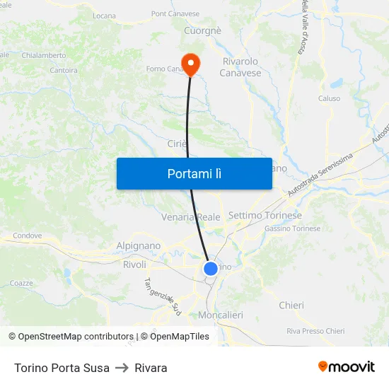 Torino Porta Susa to Rivara map