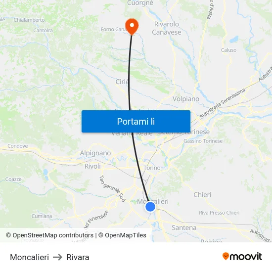 Moncalieri to Rivara map
