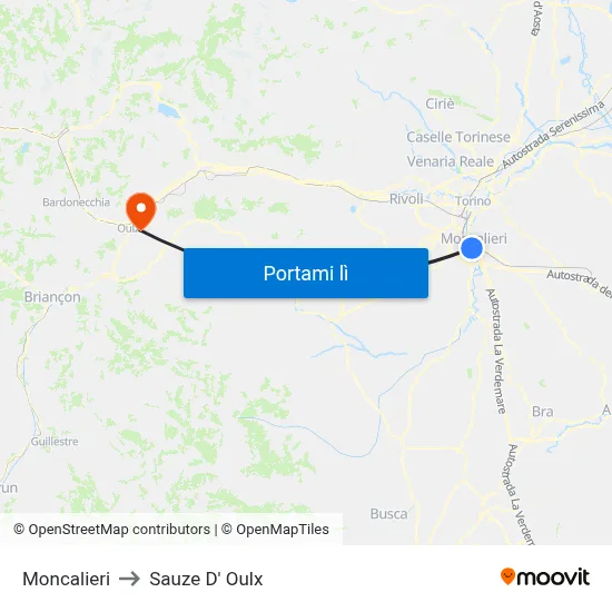 Moncalieri to Sauze D' Oulx map